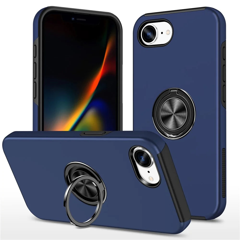 For iPhone 17e / 16e Case PC + TPU Phone Cover with Rotatable Ring Holder - Blue - 1
