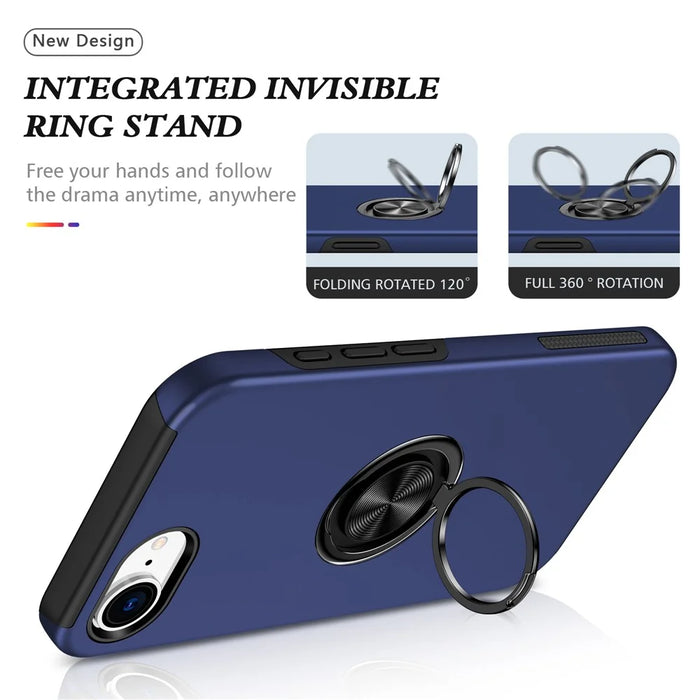 For iPhone 17e / 16e Case PC + TPU Phone Cover with Rotatable Ring Holder - Blue - 2