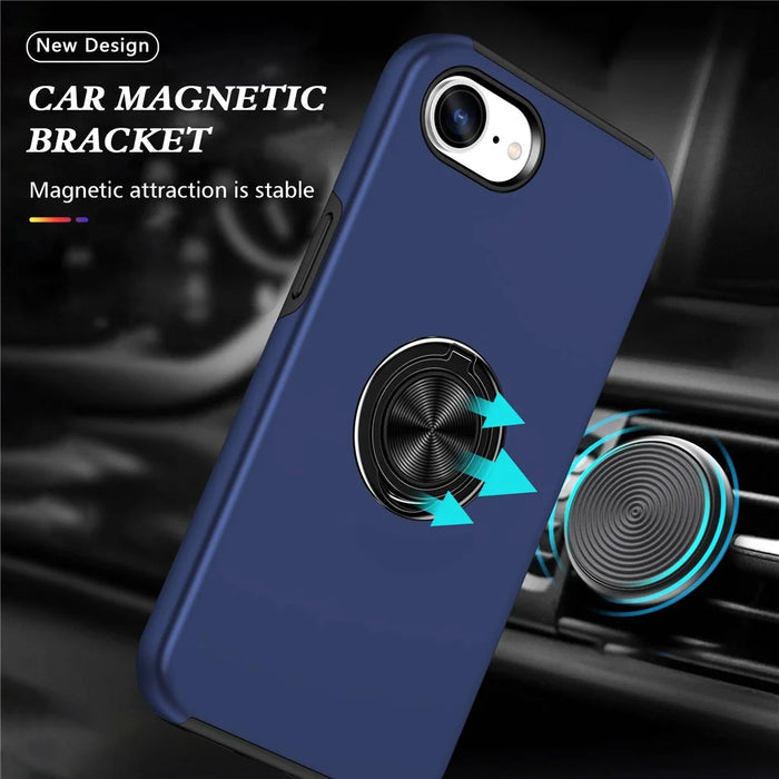For iPhone 17e / 16e Case PC + TPU Phone Cover with Rotatable Ring Holder - Blue - 3