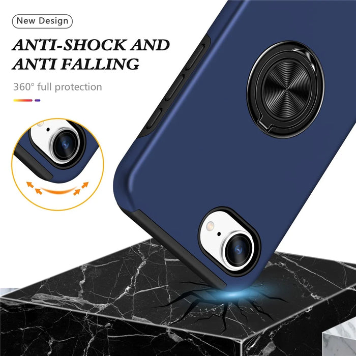 For iPhone 17e / 16e Case PC + TPU Phone Cover with Rotatable Ring Holder - Blue - 4