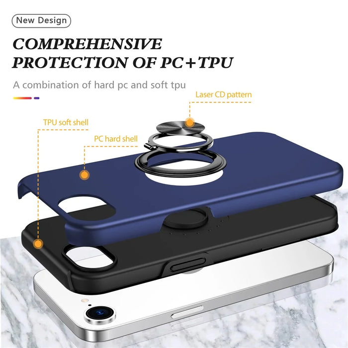 For iPhone 17e / 16e Case PC + TPU Phone Cover with Rotatable Ring Holder - Blue - 5