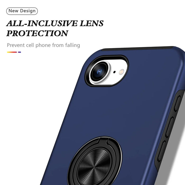 For iPhone 17e / 16e Case PC + TPU Phone Cover with Rotatable Ring Holder - Blue - 7