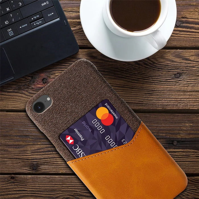 For iPhone 17e / 16e Case PU Leather Cloth Texture Hard PC Phone Cover with Card Holder - Orange - 4