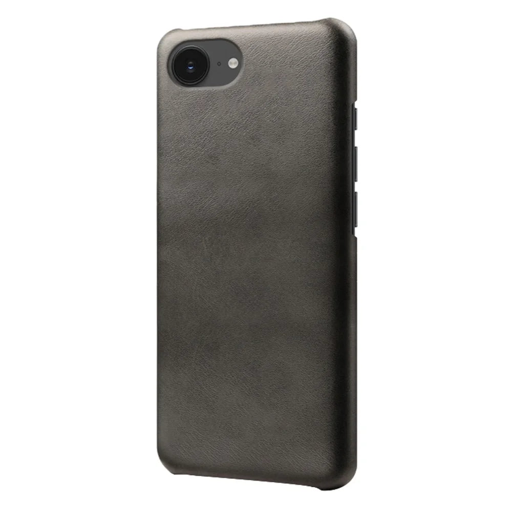 For iPhone 17e / 16e Case Calf Texture PU Leather Hard PC Protective Phone Cover - Black - 1