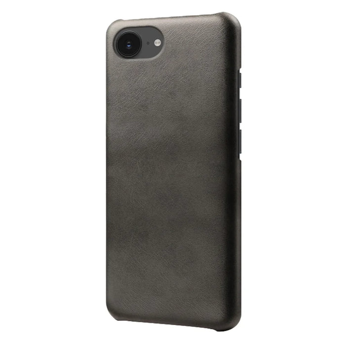 For iPhone 17e / 16e Case Calf Texture PU Leather Hard PC Protective Phone Cover - Black - 1