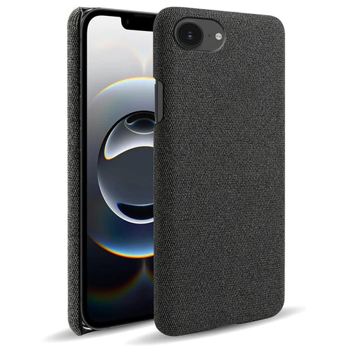 For iPhone 17e / 16e Phone Case Cloth Texture Anti-Scratch Protective PC Back Cover - Black - 1