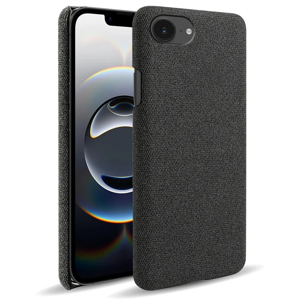 For iPhone 17e / 16e Phone Case Cloth Texture Anti-Scratch Protective PC Back Cover - Black - 1