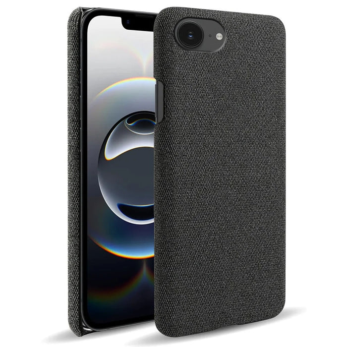 For iPhone 17e / 16e Phone Case Cloth Texture Anti-Scratch Protective PC Back Cover - Black - 1