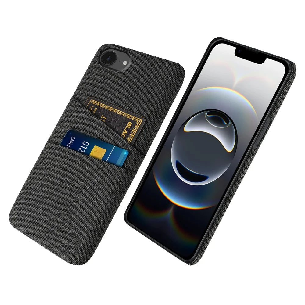 For iPhone 17e / 16e Case Cloth + Hard PC Phone Cover with Dual Card Slots - Black - 1