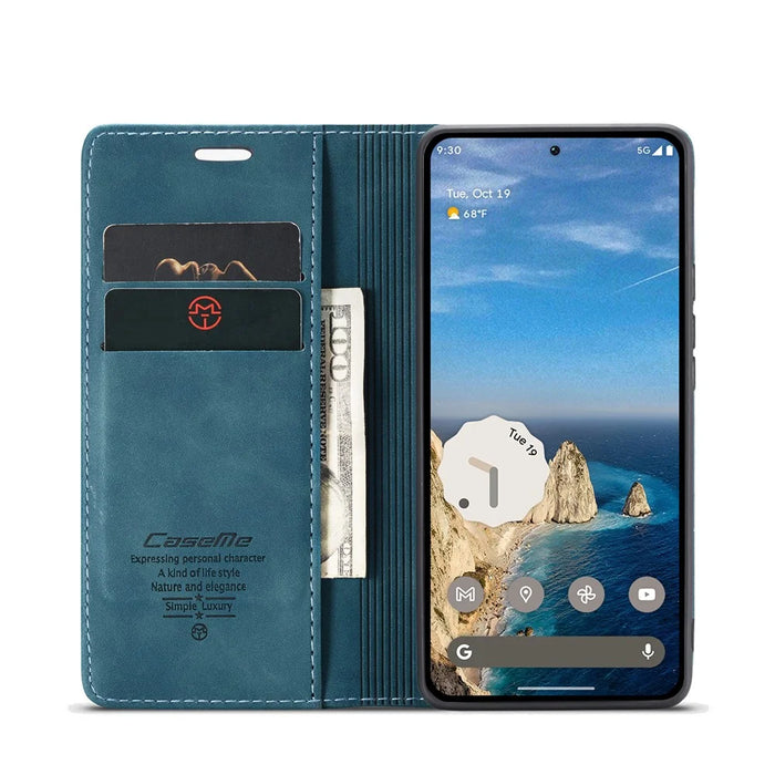 CASEME For Google Pixel 9a Wallet Case  013 Series PU Leather Phone Cover Stand - Blue - 3