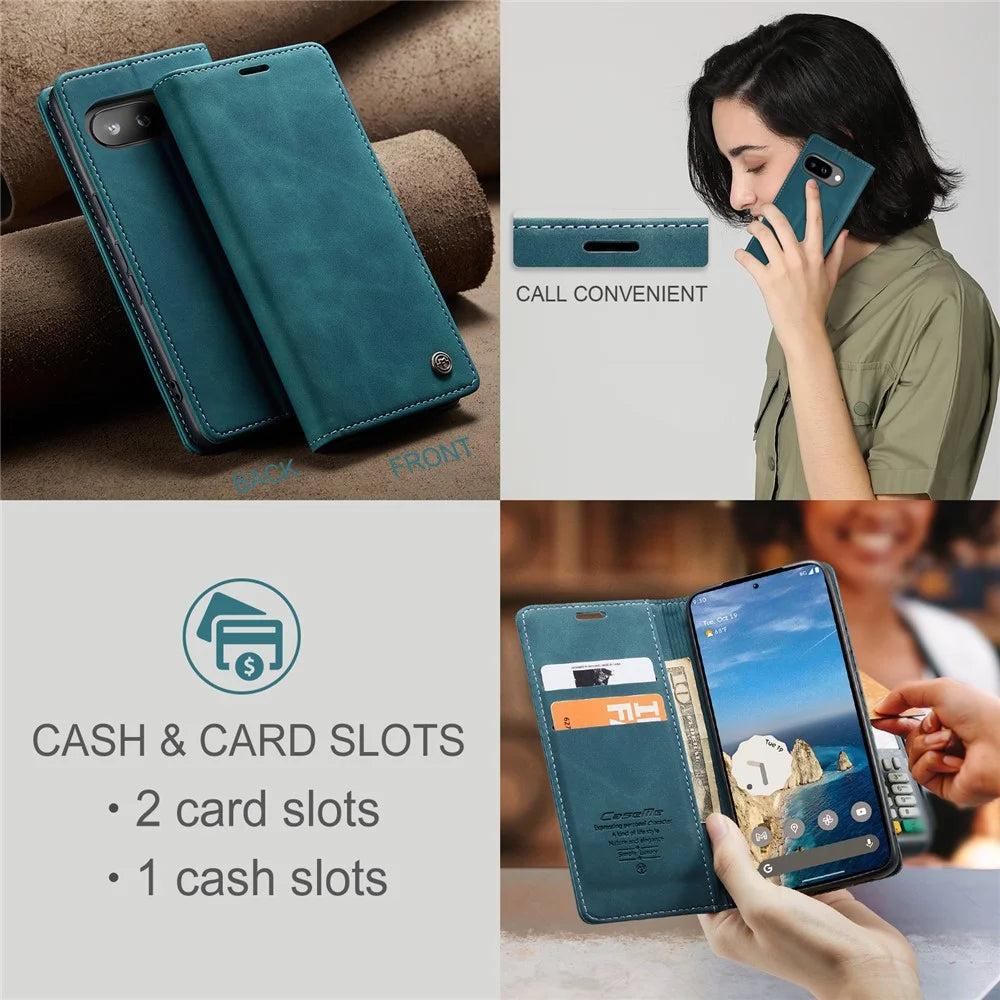 CASEME For Google Pixel 9a Wallet Case  013 Series PU Leather Phone Cover Stand - Blue - 5