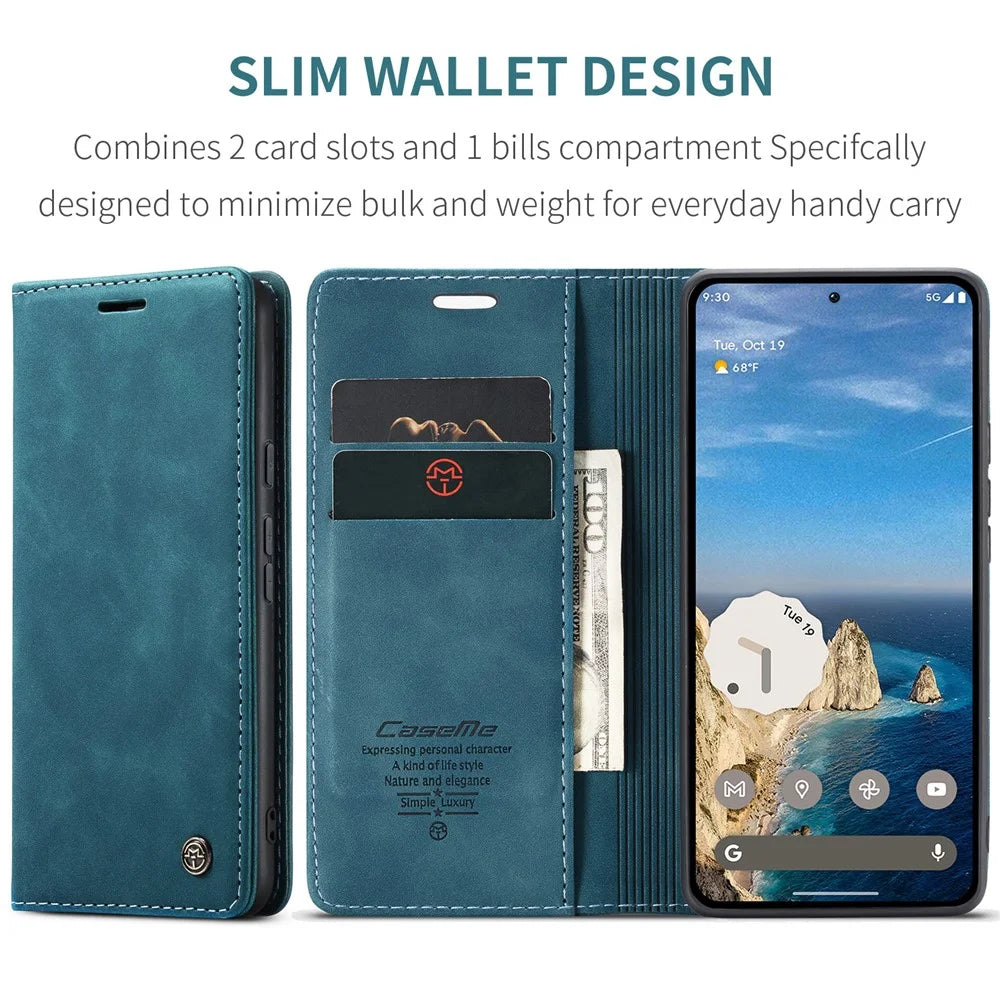 CASEME For Google Pixel 9a Wallet Case  013 Series PU Leather Phone Cover Stand - Blue - 6
