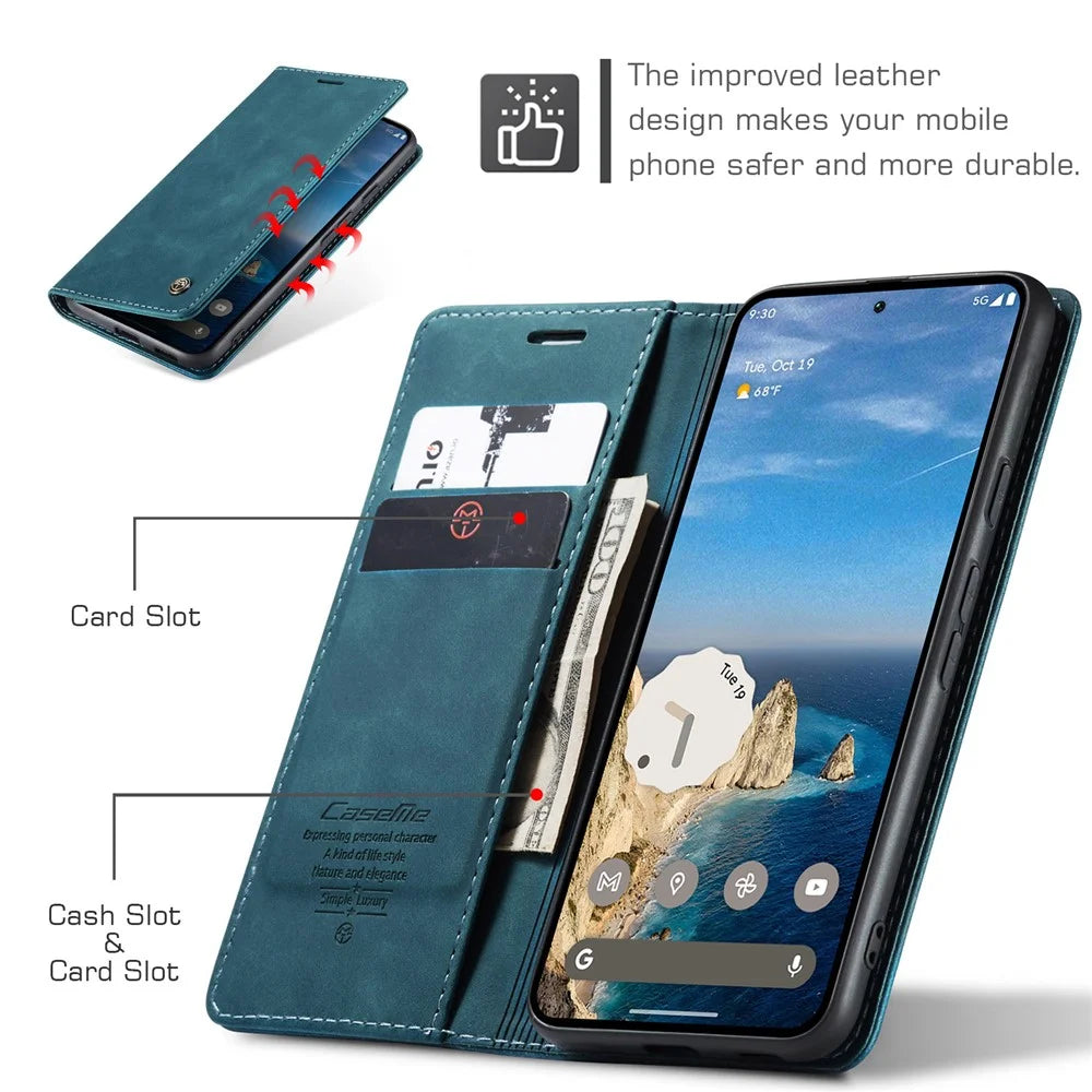 CASEME For Google Pixel 9a Wallet Case  013 Series PU Leather Phone Cover Stand - Blue - 7