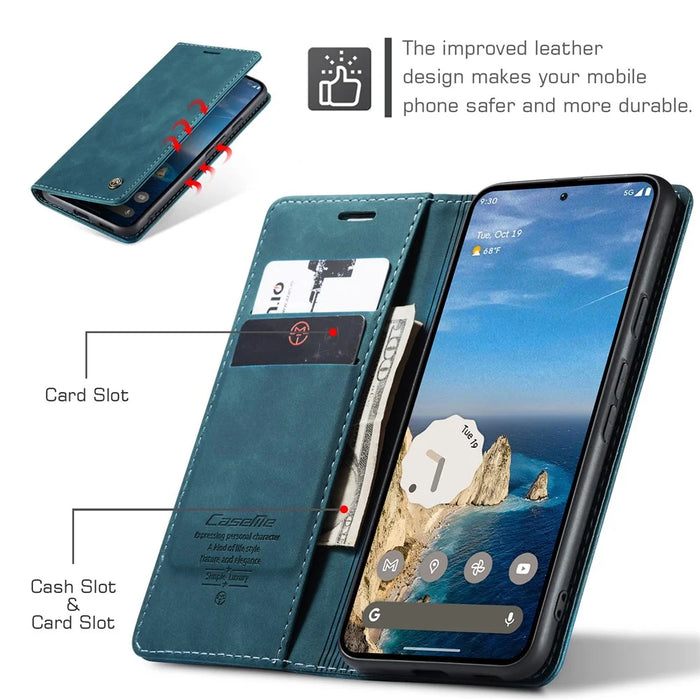 CASEME For Google Pixel 9a Wallet Case  013 Series PU Leather Phone Cover Stand - Blue - 7
