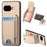 For Google Pixel 9a Case with Card Holder Kickstand Leather Back Cover - Khaki - 1