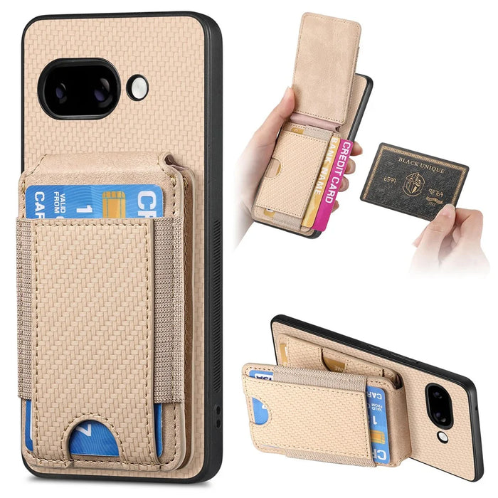 For Google Pixel 9a Case with Card Holder Kickstand Leather Back Cover - Khaki - 1