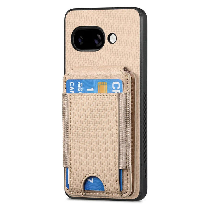 For Google Pixel 9a Case with Card Holder Kickstand Leather Back Cover - Khaki - 2