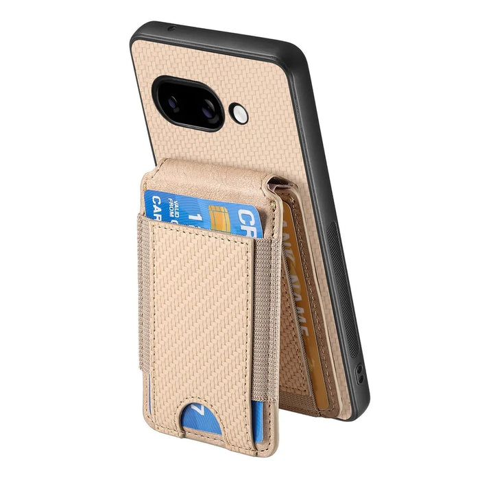 For Google Pixel 9a Case with Card Holder Kickstand Leather Back Cover - Khaki - 3