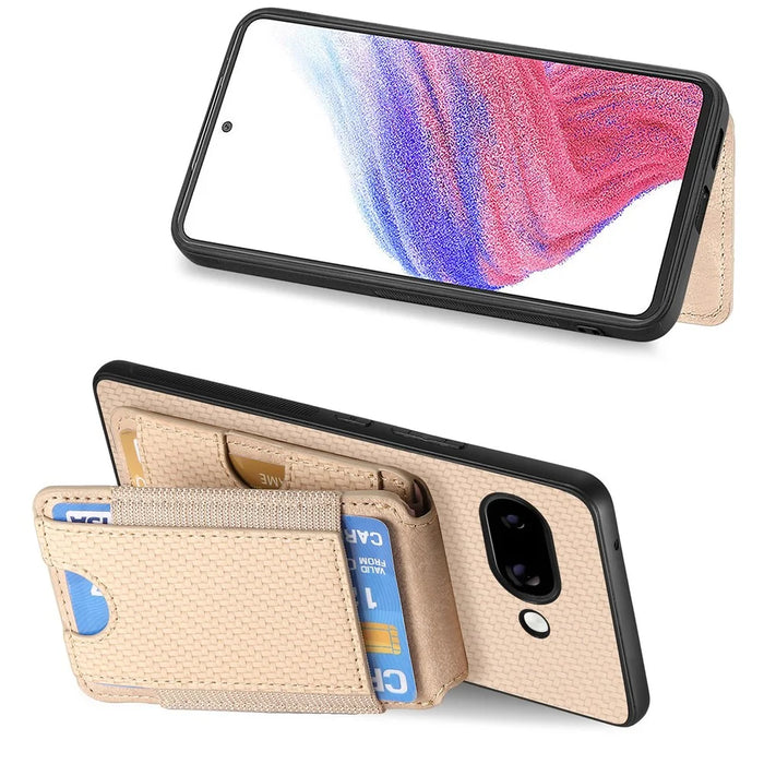 For Google Pixel 9a Case with Card Holder Kickstand Leather Back Cover - Khaki - 5