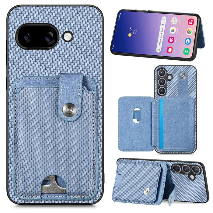 For Google Pixel 9a Case Card Slots Kickstand Phone Back Cover with Card Tool - Blue - 1