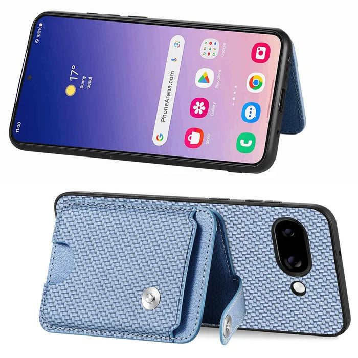 For Google Pixel 9a Case Card Slots Kickstand Phone Back Cover with Card Tool - Blue - 3