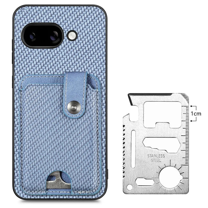 For Google Pixel 9a Case Card Slots Kickstand Phone Back Cover with Card Tool - Blue - 4