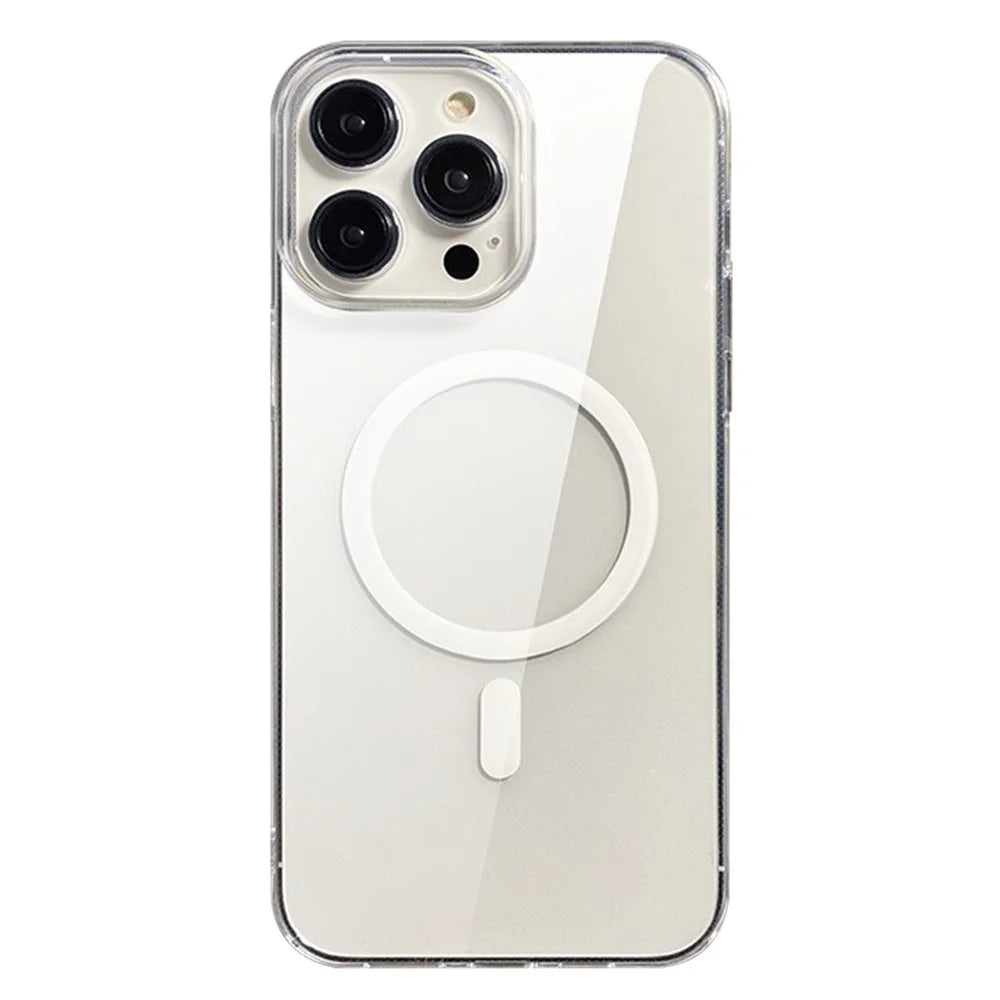 For iPhone 15 Pro Max Magnetic Case TPU + PC Clear Phone Back Cover 2mm Thickness - 1