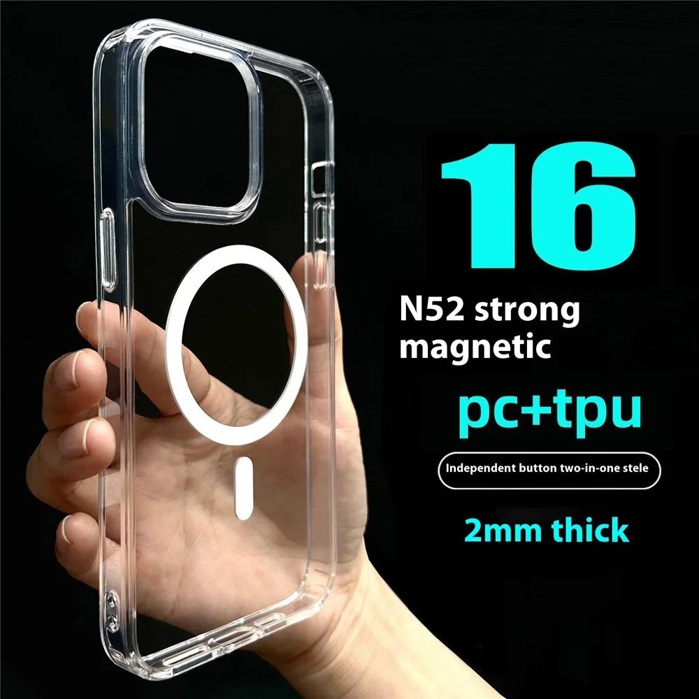 For iPhone 15 Pro Max Magnetic Case TPU + PC Clear Phone Back Cover 2mm Thickness - 2