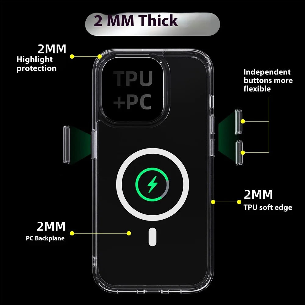For iPhone 15 Pro Max Magnetic Case TPU + PC Clear Phone Back Cover 2mm Thickness - 3