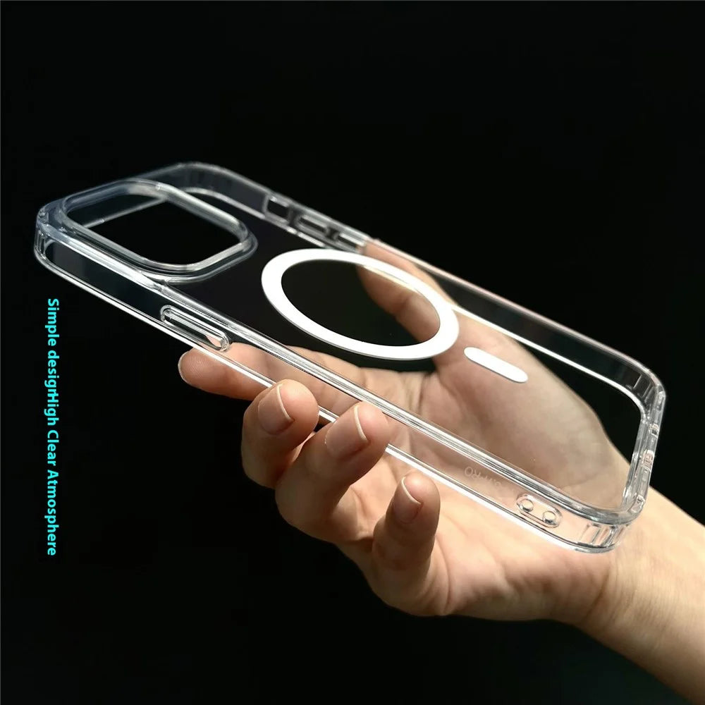 For iPhone 15 Pro Max Magnetic Case TPU + PC Clear Phone Back Cover 2mm Thickness - 4