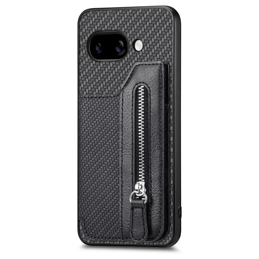 For Google Pixel 9a Case Leather+PC+TPU Zipper Wallet Phone Cover - Black - 2