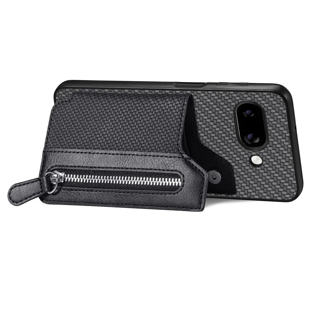 For Google Pixel 9a Case Leather+PC+TPU Zipper Wallet Phone Cover - Black - 3