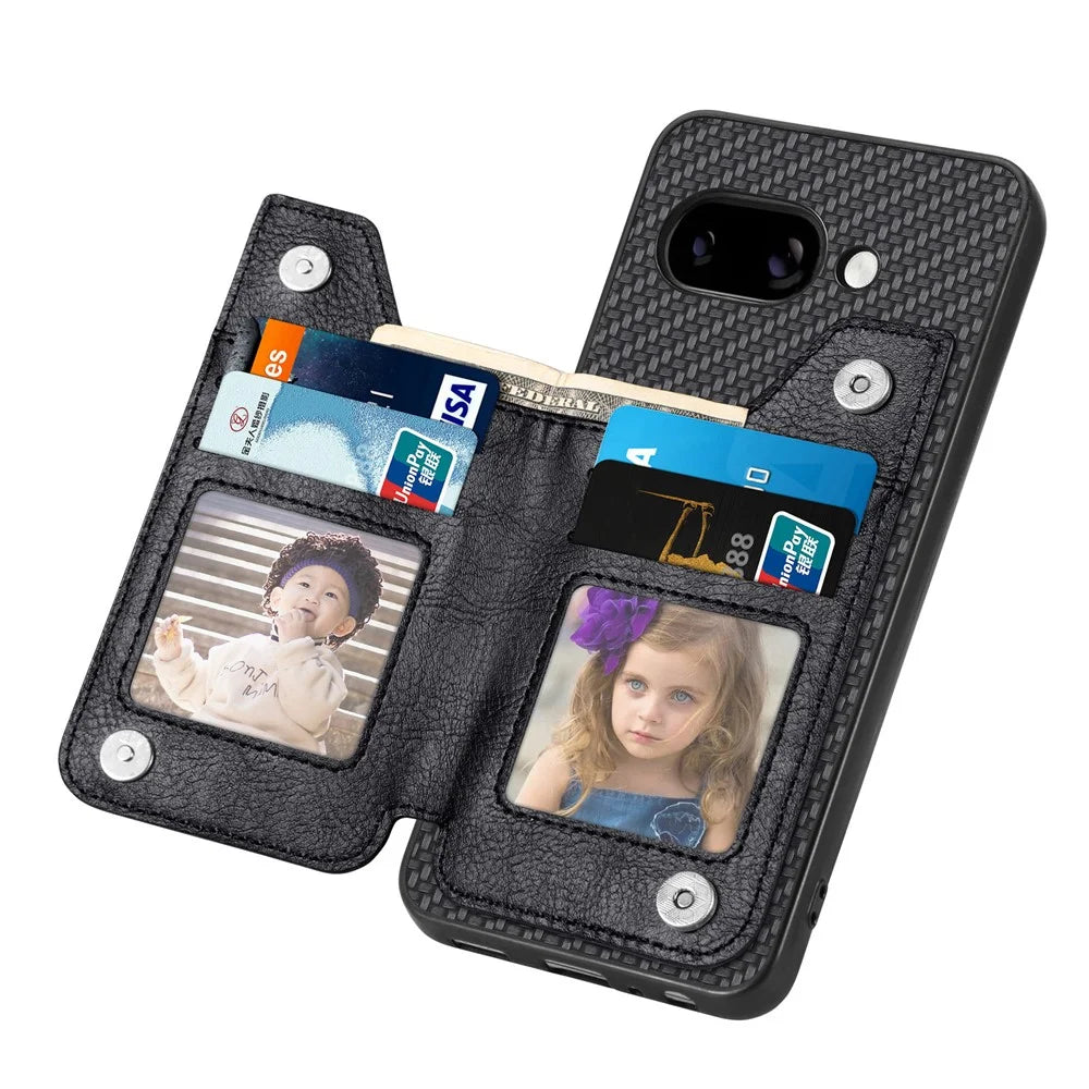 For Google Pixel 9a Case Leather+PC+TPU Zipper Wallet Phone Cover - Black - 4