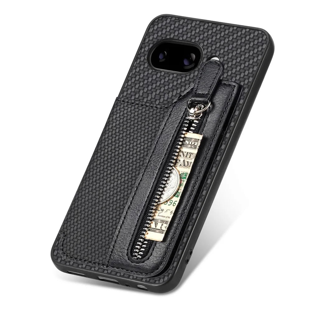For Google Pixel 9a Case Leather+PC+TPU Zipper Wallet Phone Cover - Black - 5
