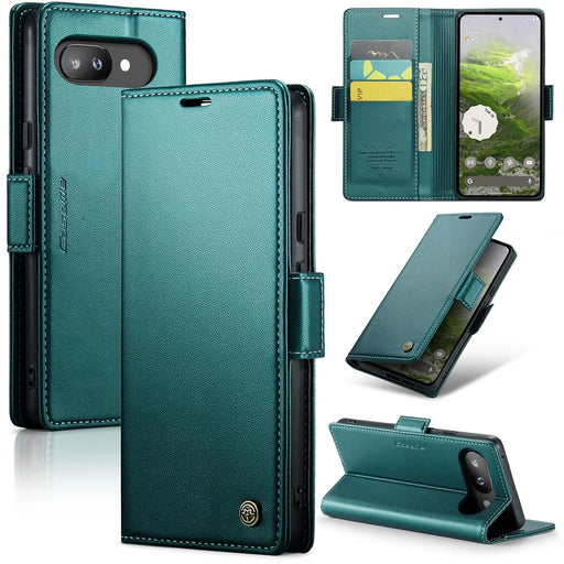 CASEME For Google Pixel 9a Case  023 Series RFID Blocking Glossy Stand Phone Cover - Green - 1