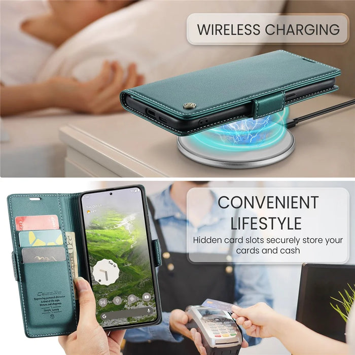 CASEME For Google Pixel 9a Case  023 Series RFID Blocking Glossy Stand Phone Cover - Green - 4