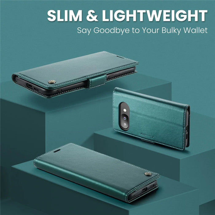 CASEME For Google Pixel 9a Case  023 Series RFID Blocking Glossy Stand Phone Cover - Green - 5