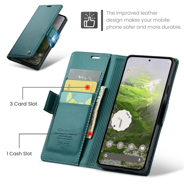 CASEME For Google Pixel 9a Case  023 Series RFID Blocking Glossy Stand Phone Cover - Green - 6