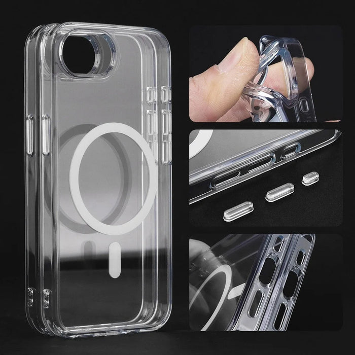 For iPhone 17e / 16e Magnetic Case TPU + PC Clear Phone Back Cover 2mm Thickness - 3