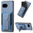 For Google Pixel 9a Case with Card Holder Kickstand Fiber Pattern Leather Back Cover - Blue - 1