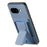 For Google Pixel 9a Case with Card Holder Kickstand Fiber Pattern Leather Back Cover - Blue - 3