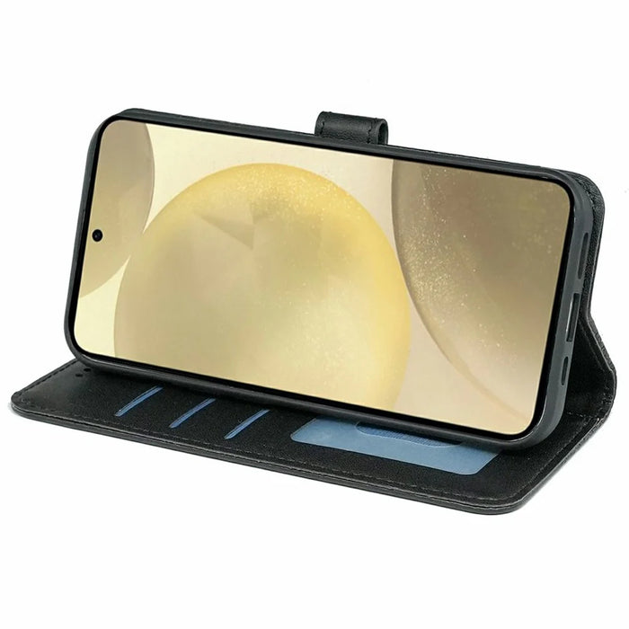 For Samsung Galaxy S25 / S24 Case Anti Scratch Splicing Imprinted Rhombus Leather Phone Cover - Black - 3