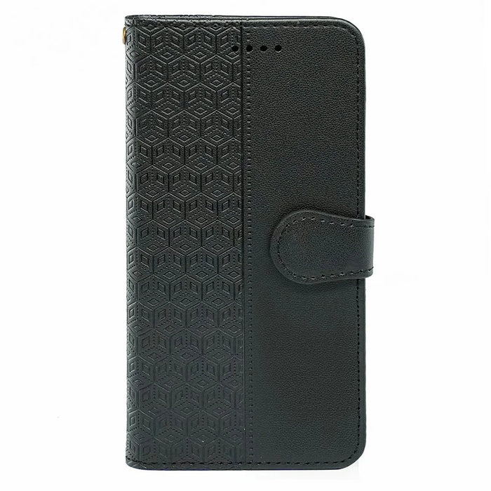 For Samsung Galaxy S25 / S24 Case Anti Scratch Splicing Imprinted Rhombus Leather Phone Cover - Black - 6