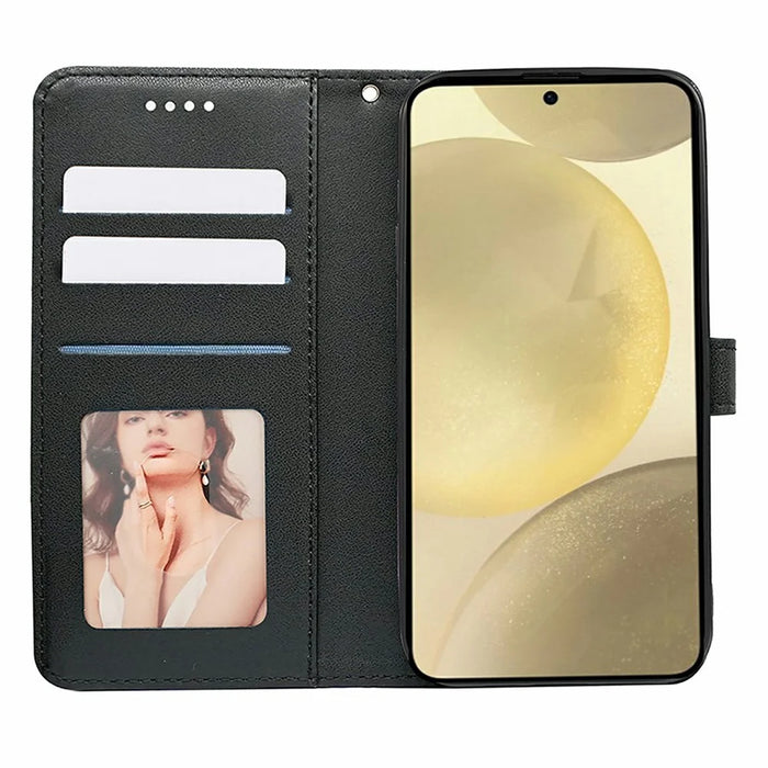 For Samsung Galaxy S25+ / S24+ Case Anti Scratch Splicing Imprinted Rhombus Leather Phone Cover - Black - 2