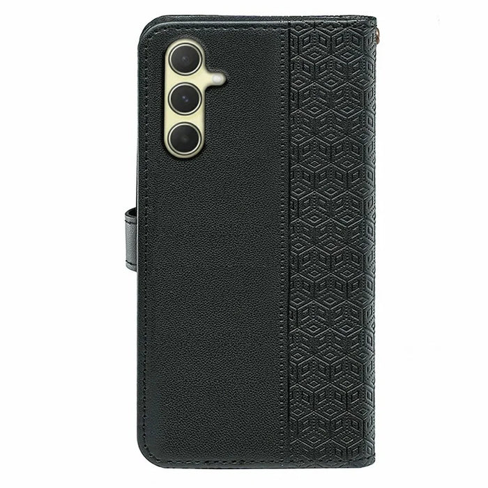 For Samsung Galaxy S25+ / S24+ Case Anti Scratch Splicing Imprinted Rhombus Leather Phone Cover - Black - 7