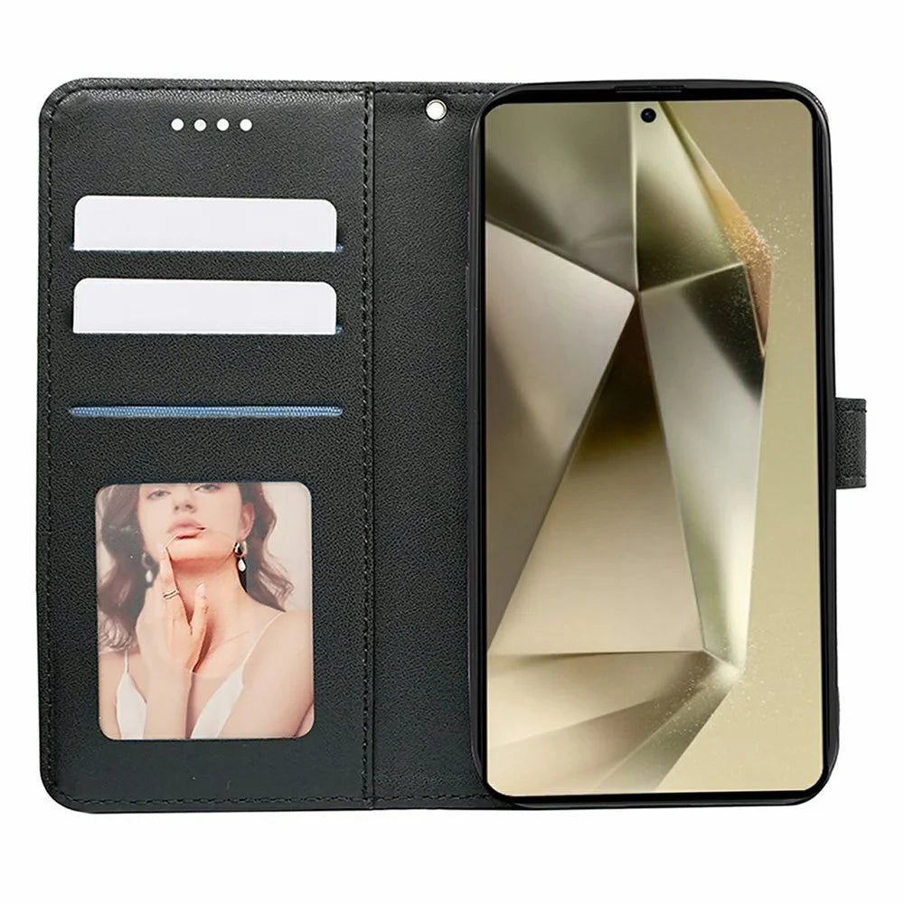 For Samsung Galaxy S25 Ultra Case Anti Scratch Splicing Imprinted Rhombus Leather Phone Cover - Black - 2