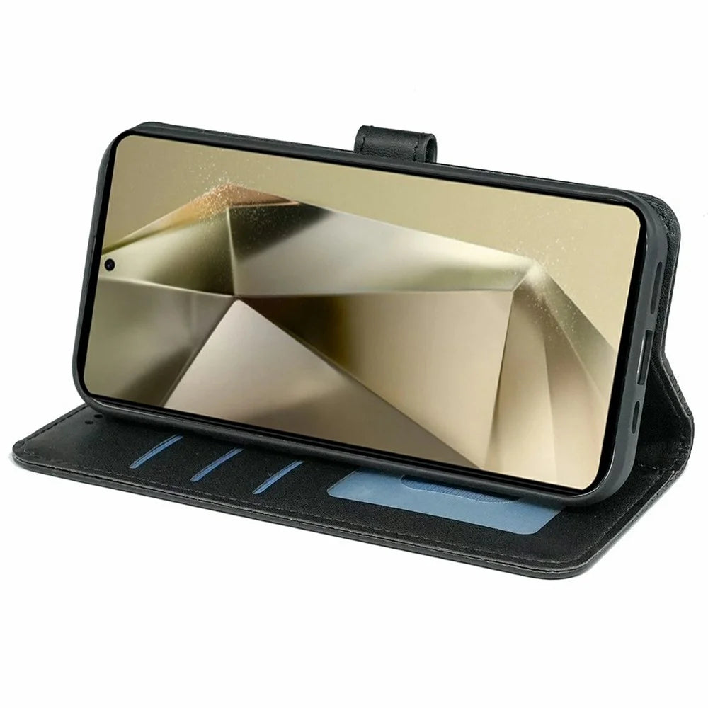 For Samsung Galaxy S25 Ultra Case Anti Scratch Splicing Imprinted Rhombus Leather Phone Cover - Black - 3