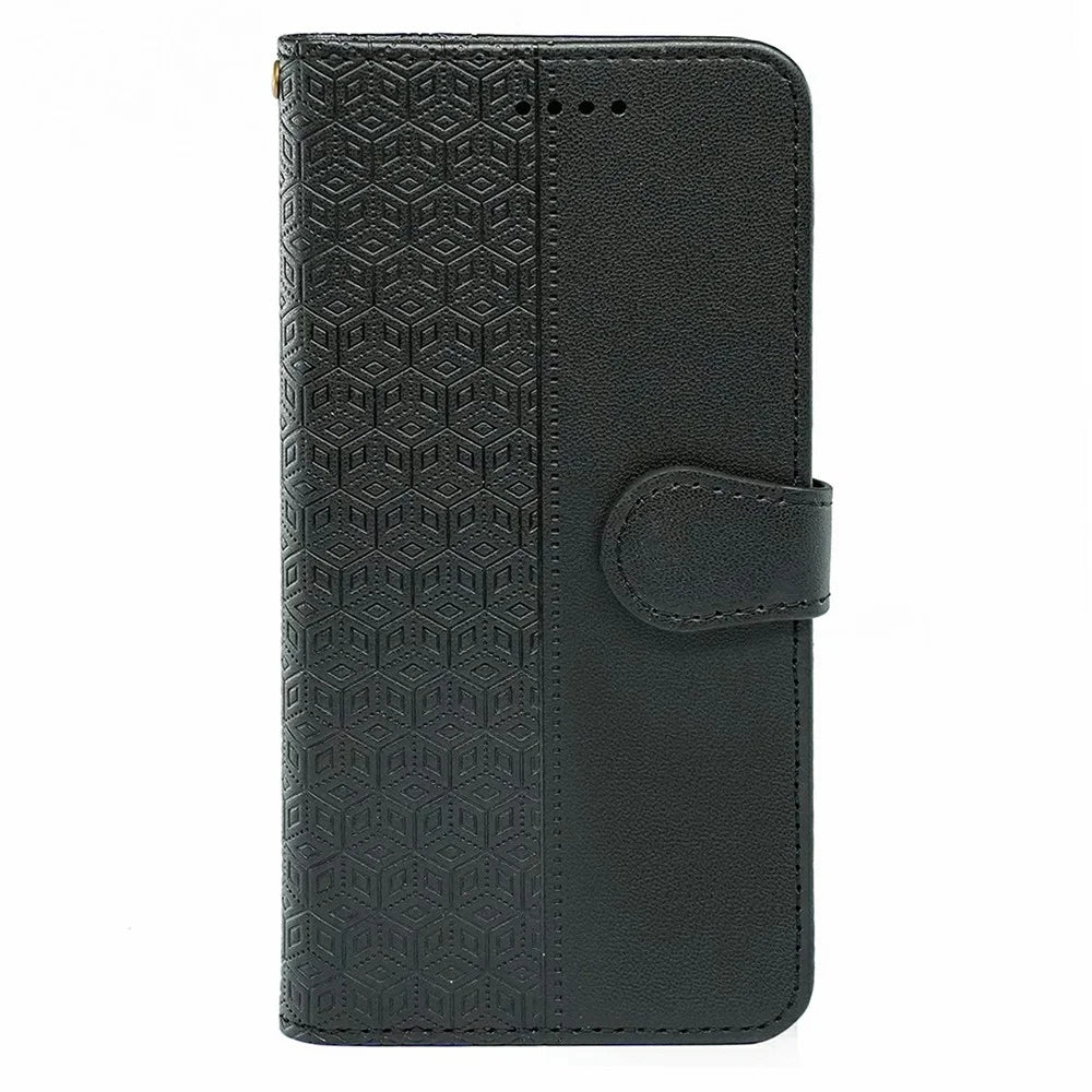 For Samsung Galaxy Xcover7 Case Anti Scratch Splicing Imprinted Rhombus Leather Phone Cover - Black - 6
