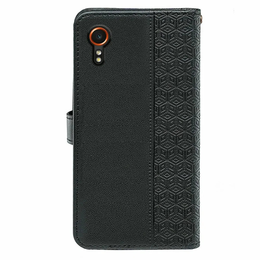For Samsung Galaxy Xcover7 Case Anti Scratch Splicing Imprinted Rhombus Leather Phone Cover - Black - 7