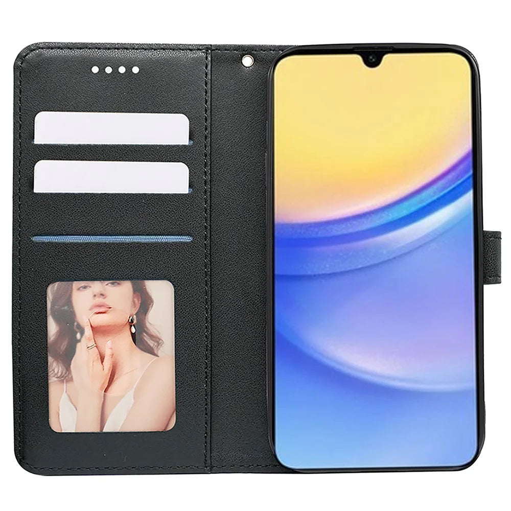 For Samsung Galaxy A16 5G Case Anti Scratch Splicing Imprinted Rhombus Leather Phone Cover - Black - 2
